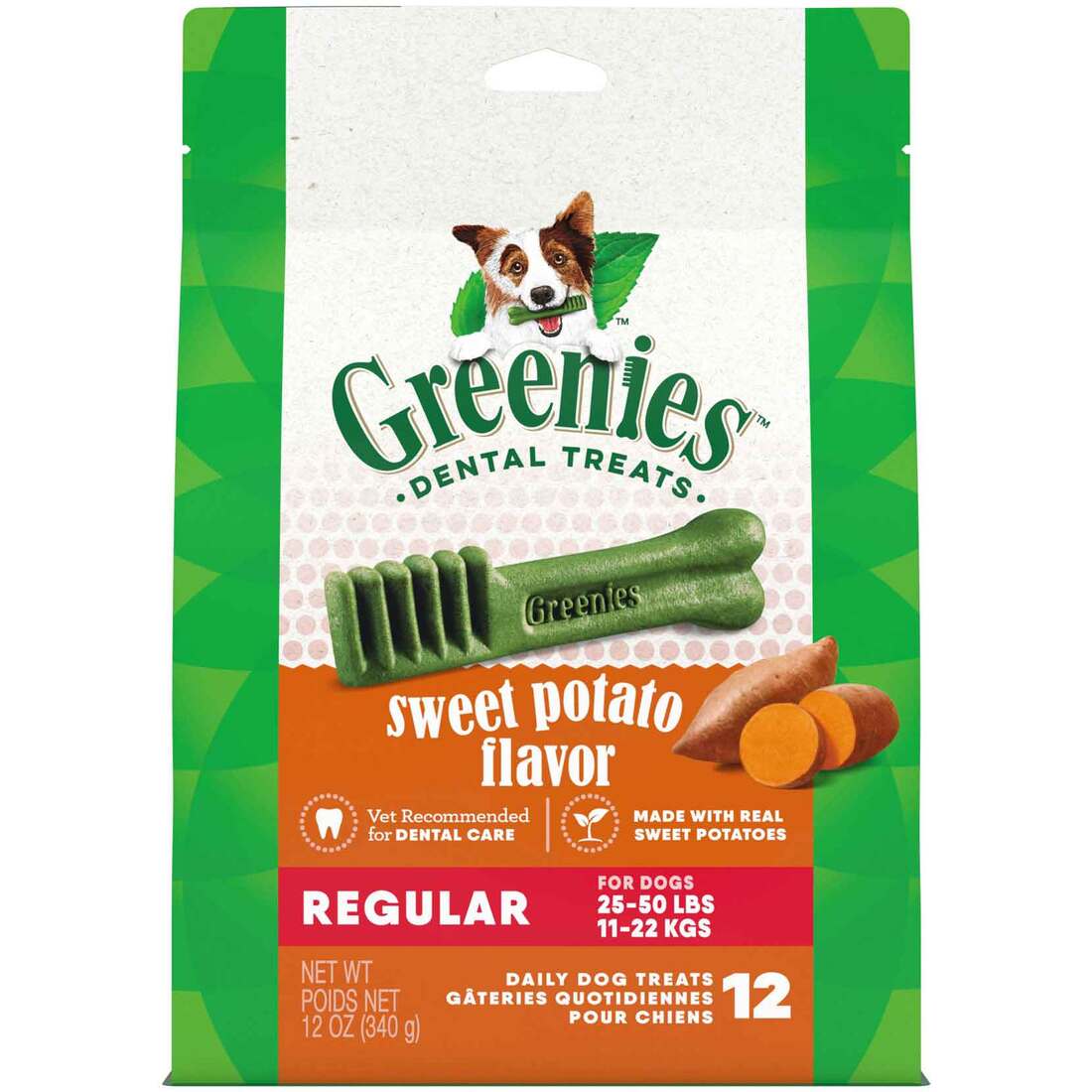 GREENIES Regular Natural Dog Dental Treats, Sweet Potato Flavor, 12 Ounce Pack (12 Treats)
