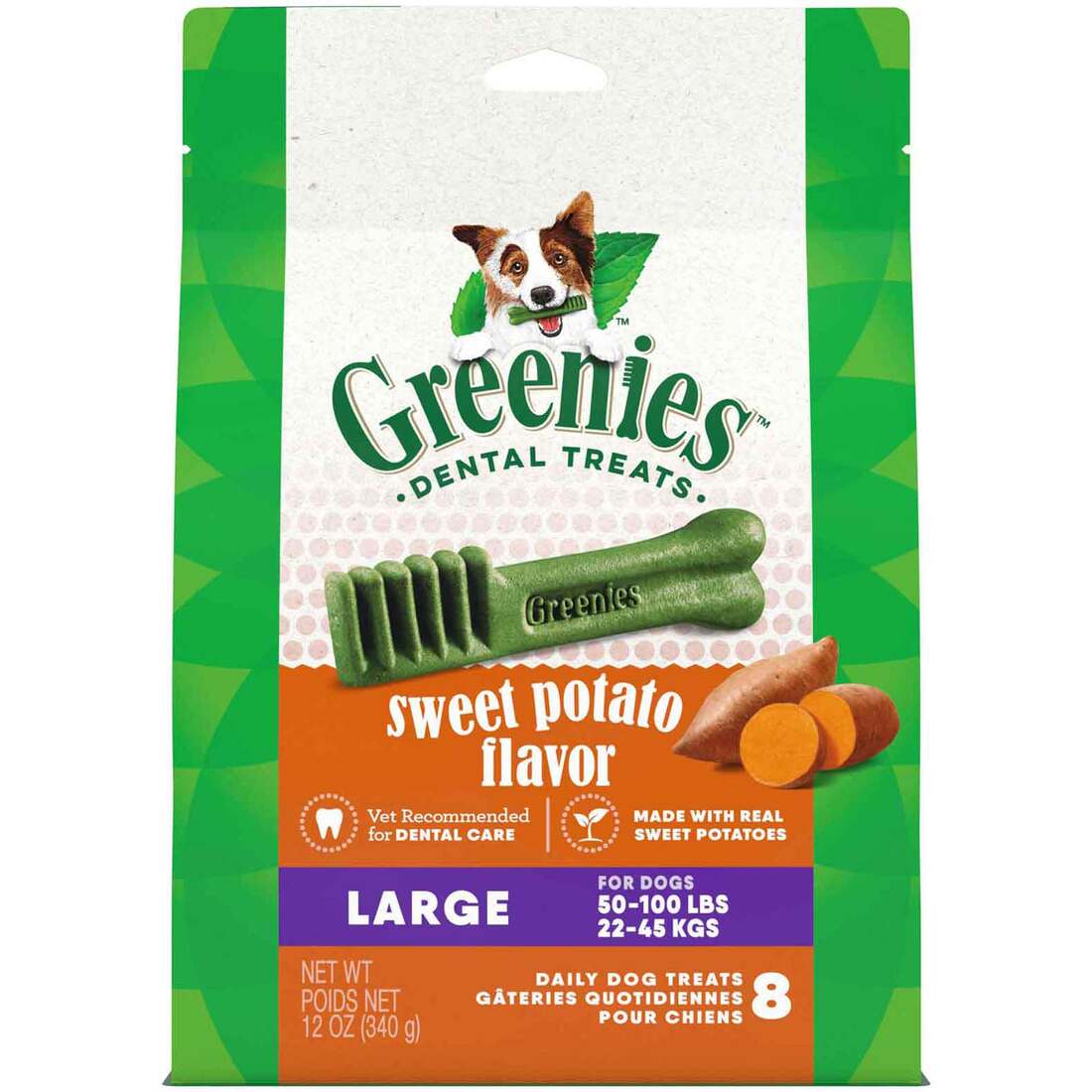 GREENIES Large Natural Dog Dental Treats, Sweet Potato Flavor, 12 Ounce Pack (8 Treats)