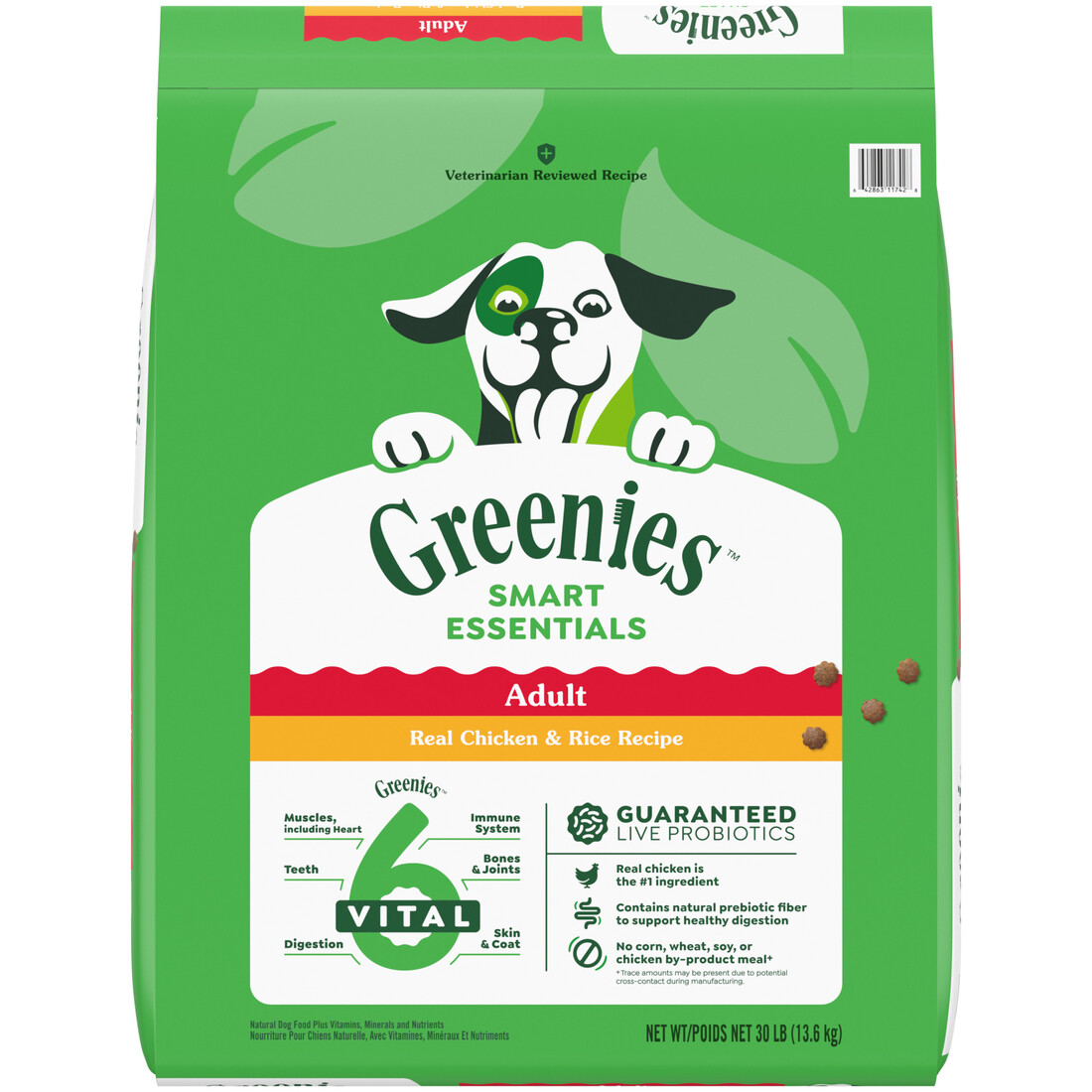 Greenies Smart Essentials Adult High Protein Dry Dog Food, Real Chicken & Rice Recipe, 30 Pound Bag