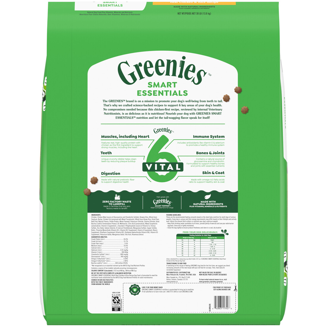 Greenies Smart Essentials Adult High Protein Dry Dog Food, Real Chicken & Rice Recipe, 30 Pound Bag