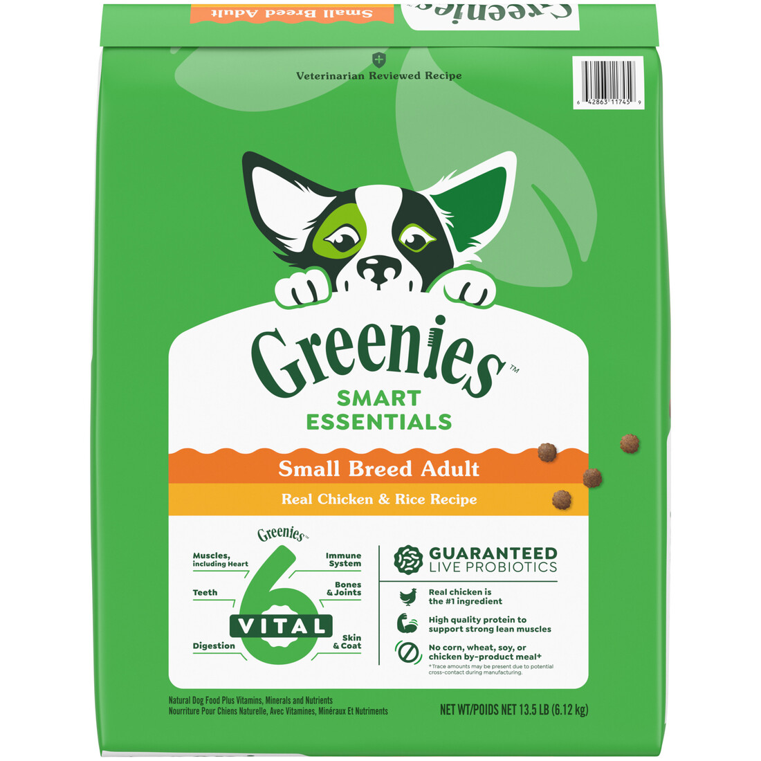 Greenies Smart Essentials Small Breed Adult High Protein Dry Dog Food, Real Chicken & Rice Recipe, 1