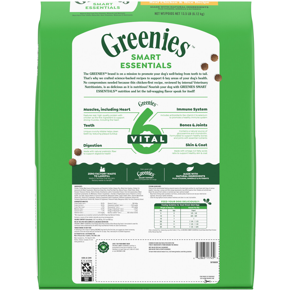 Greenies Smart Essentials Small Breed Adult High Protein Dry Dog Food, Real Chicken & Rice Recipe, 1