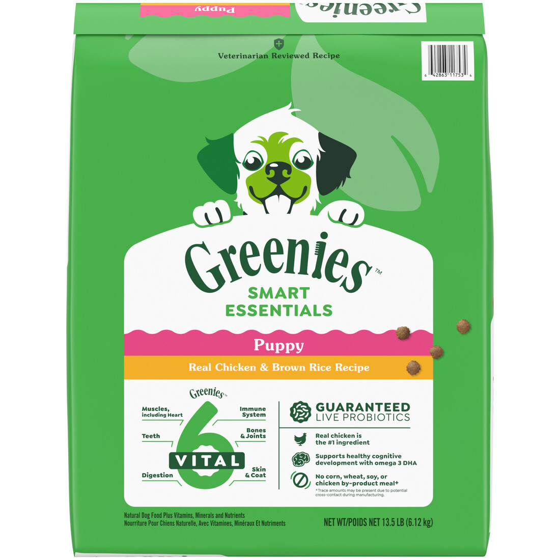 Greenies Smart Essentials Puppy High Protein Dry Dog Food, Real Chicken & Brown Rice Recipe, 13.5 Po