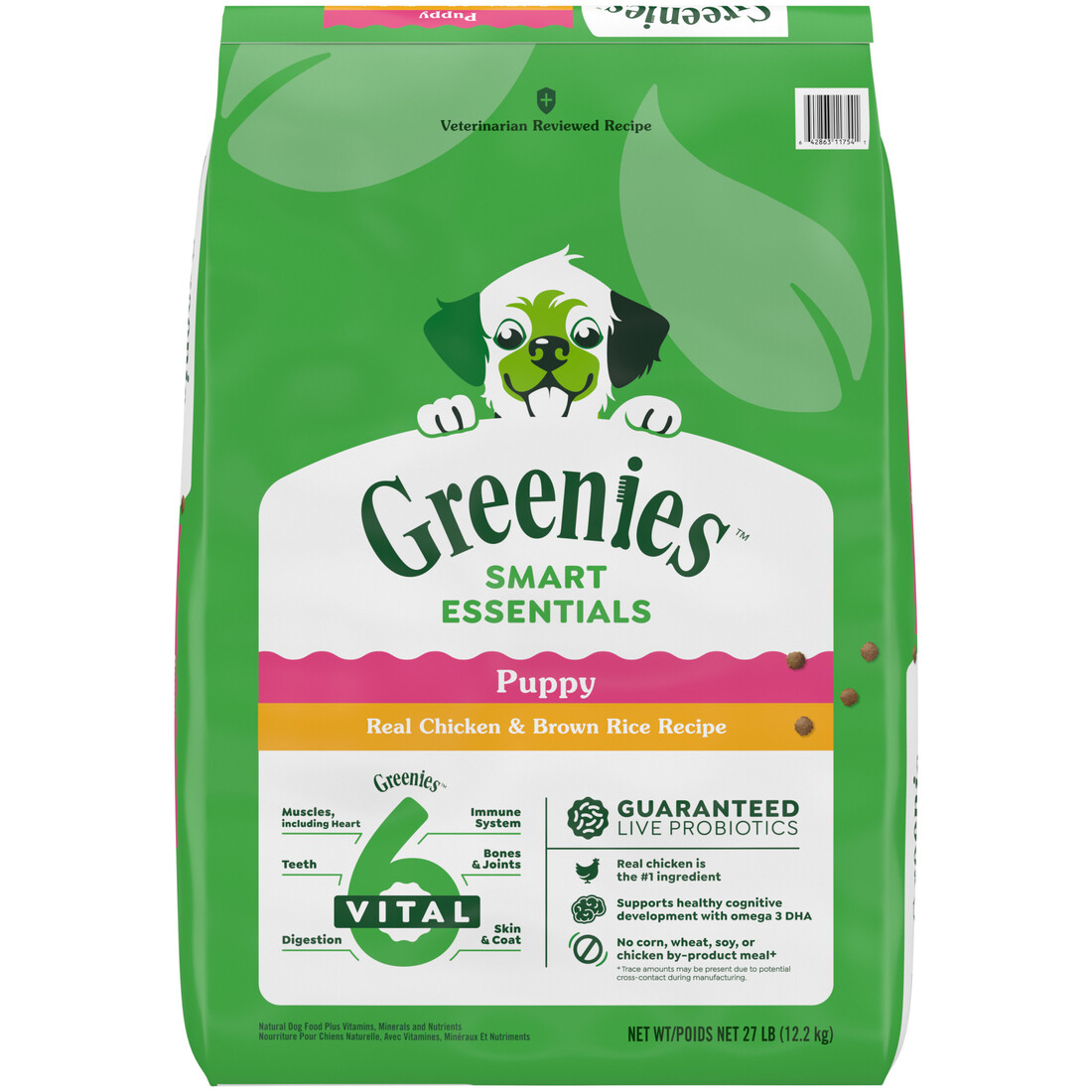 Greenies Smart Essentials Puppy High Protein Dry Dog Food, Real Chicken & Brown Rice Recipe, 27 Poun
