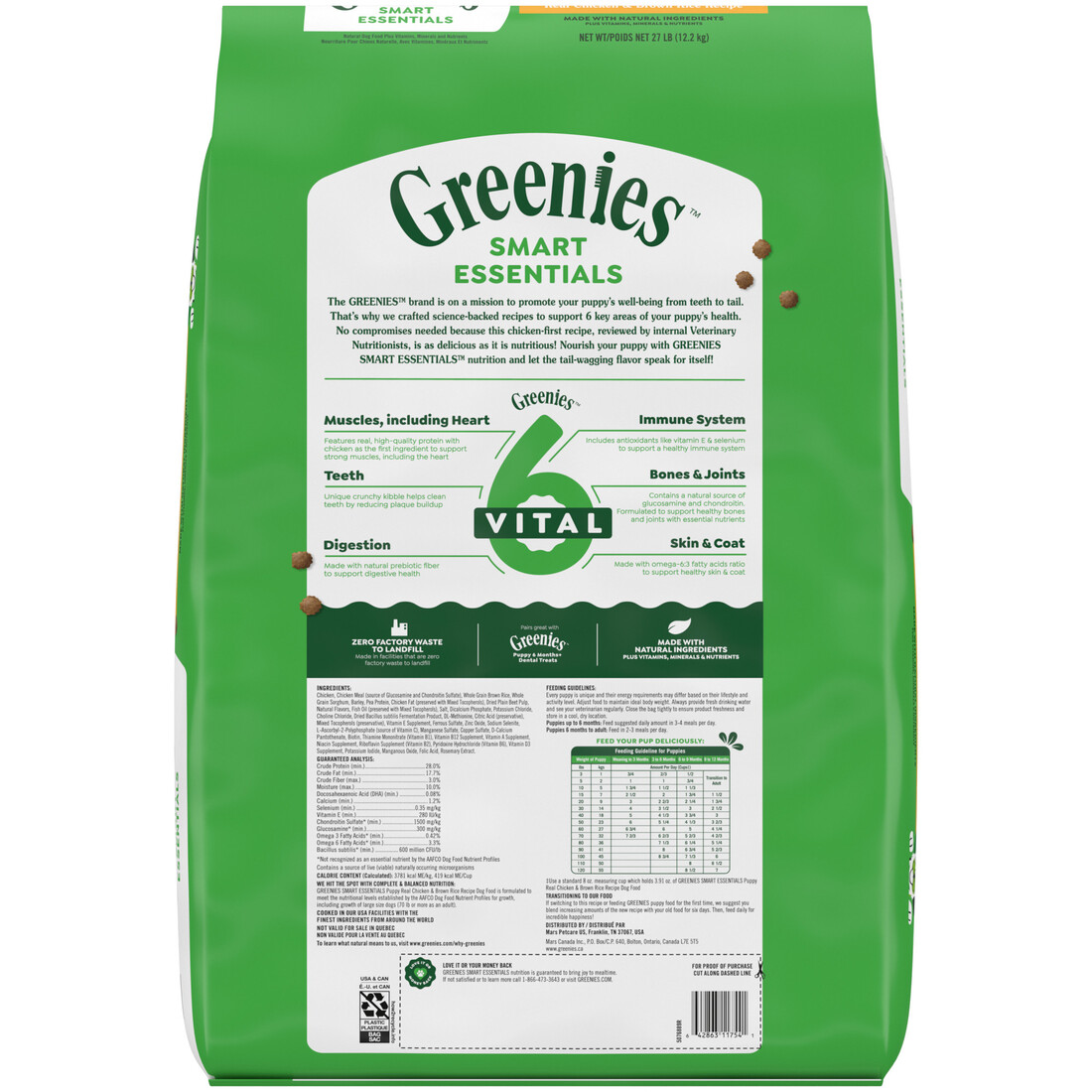 Greenies Smart Essentials Puppy High Protein Dry Dog Food, Real Chicken & Brown Rice Recipe, 27 Poun