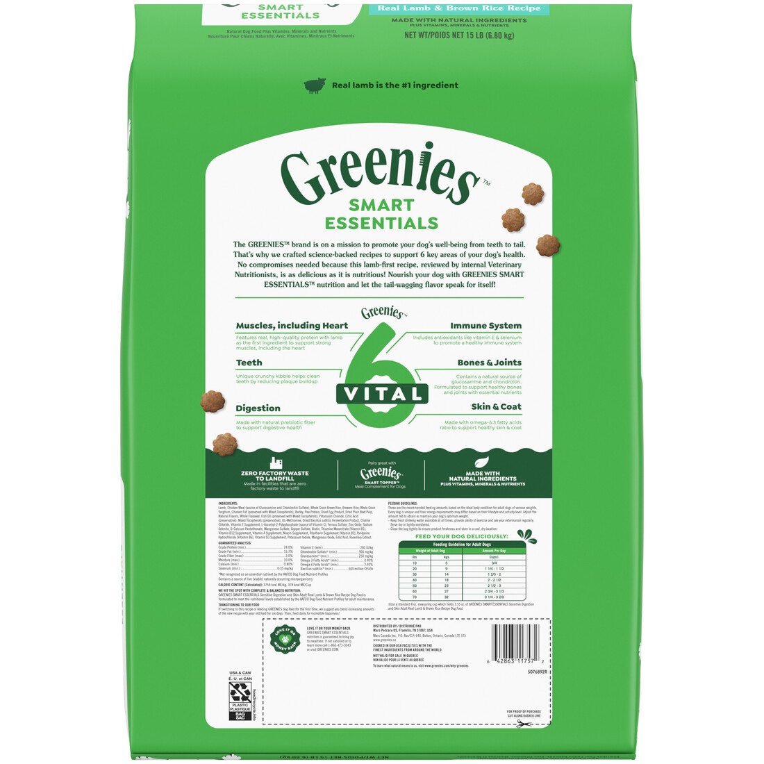 Greenies Smart Essentials Sensitive Digestion & Skin Adult Dry Dog Food, Real Lamb & Brown Rice Reci