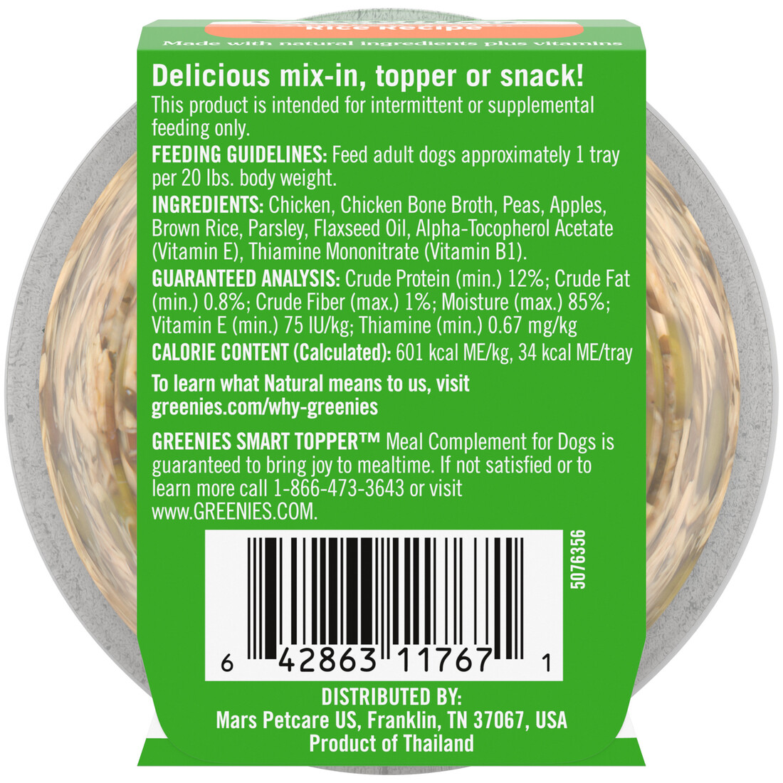 Greenies Smart Topper Wet Mix-In for Dogs, Chicken, Peas, Apples & Brown Rice Recipe, 2 Ounce Tray
