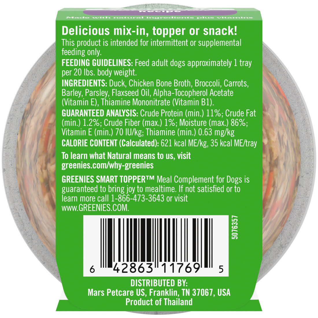 Greenies Smart Topper Wet Mix-In for Dogs, Duck, Broccoli, Carrots & Barley Recipe, 2 Ounce Tray