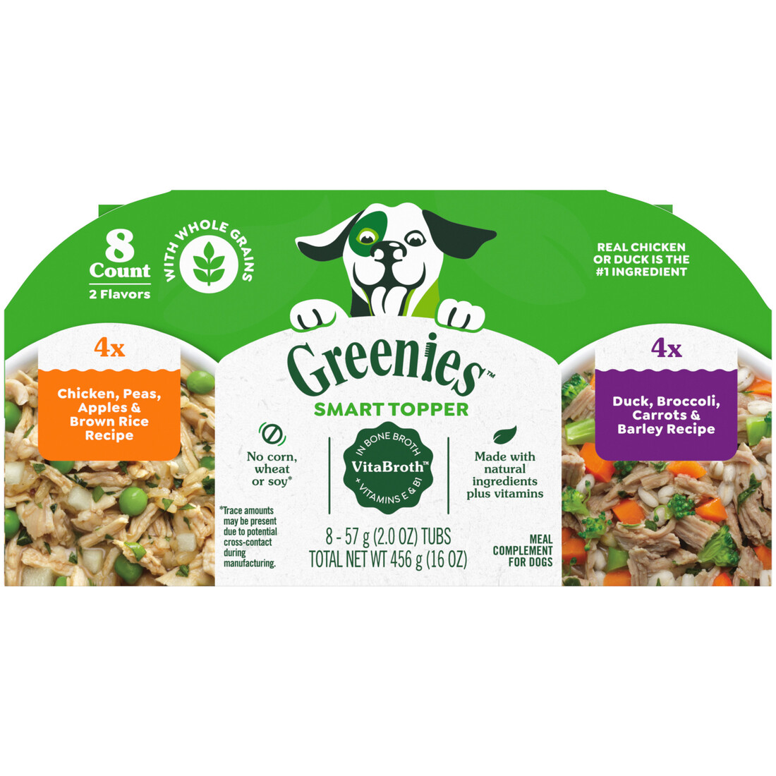 Greenies Smart Topper Wet Mix-In for Dogs, Chicken with Peas & Duck Variety Pack, 8 Trays of 2 Ounce