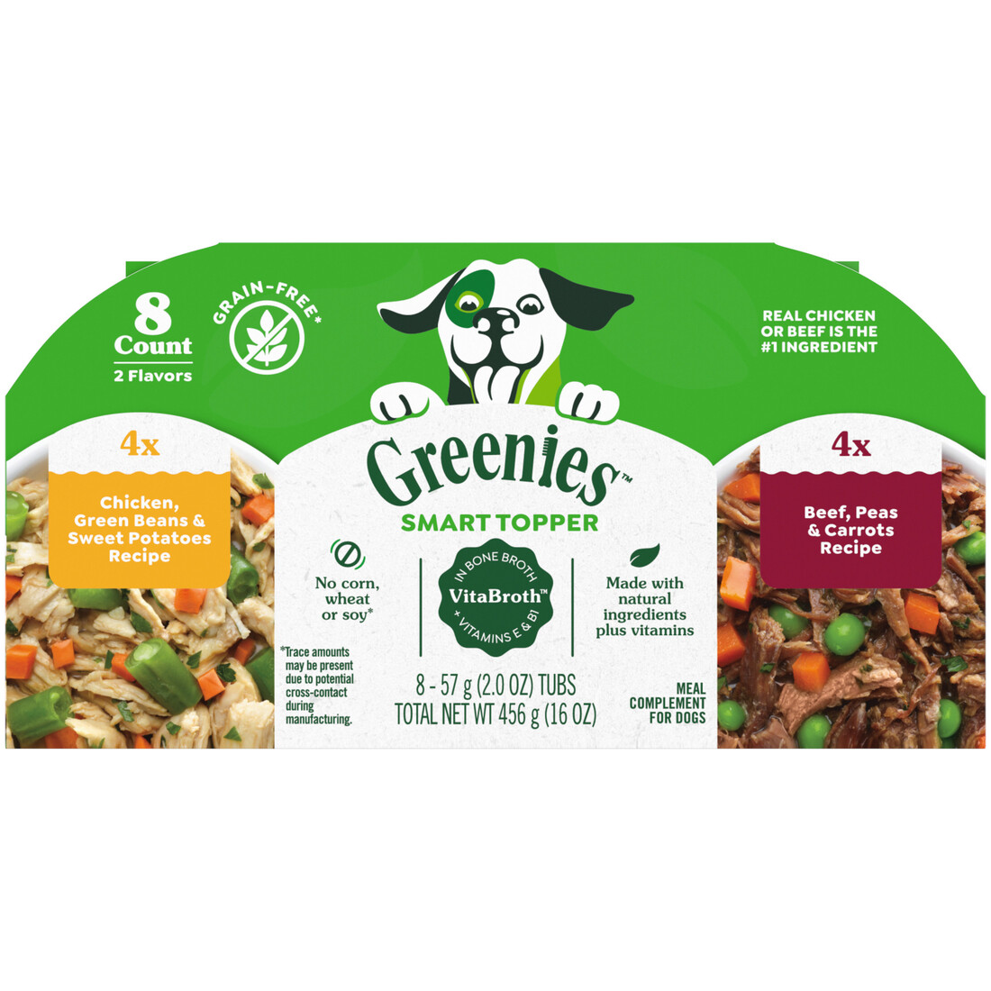 Greenies Smart Topper Wet Mix-In for Dogs, Chicken with Green Beans & Beef Pack, 8 Trays of 2 Ounces