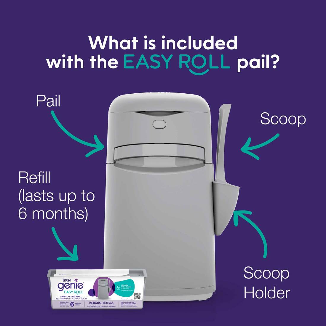 Litter Genie Cat Supplies Easy Roll Pail With Refills