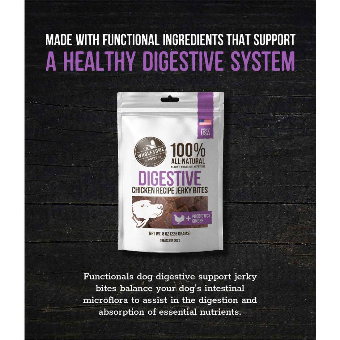 Wholesome Pride Functional Digestive Support Jerky Bites Dog Treats, 8 Ounces