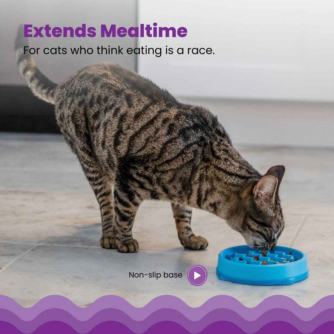 Catstages Kitty Slow Feeder Cat Bowl, Blue
