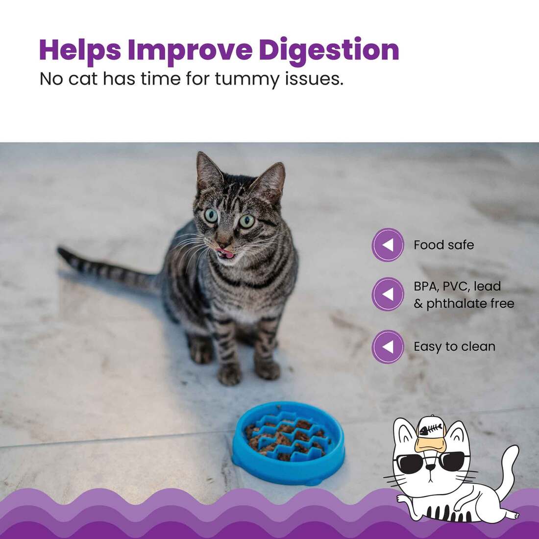 Catstages Kitty Slow Feeder Cat Bowl, Blue