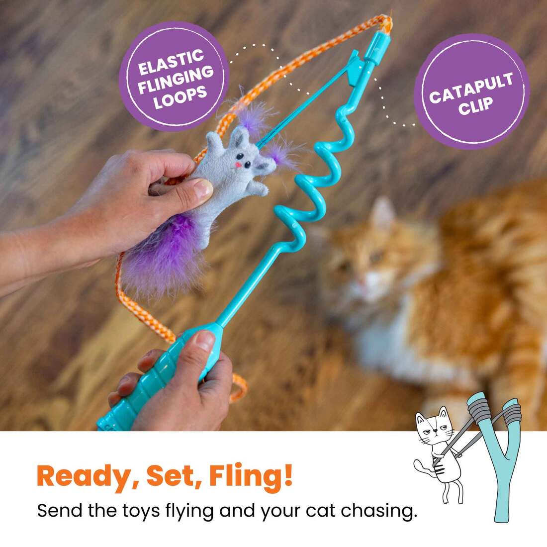 Catstages Cat-apult Spring Wand Cat Toy, Blue