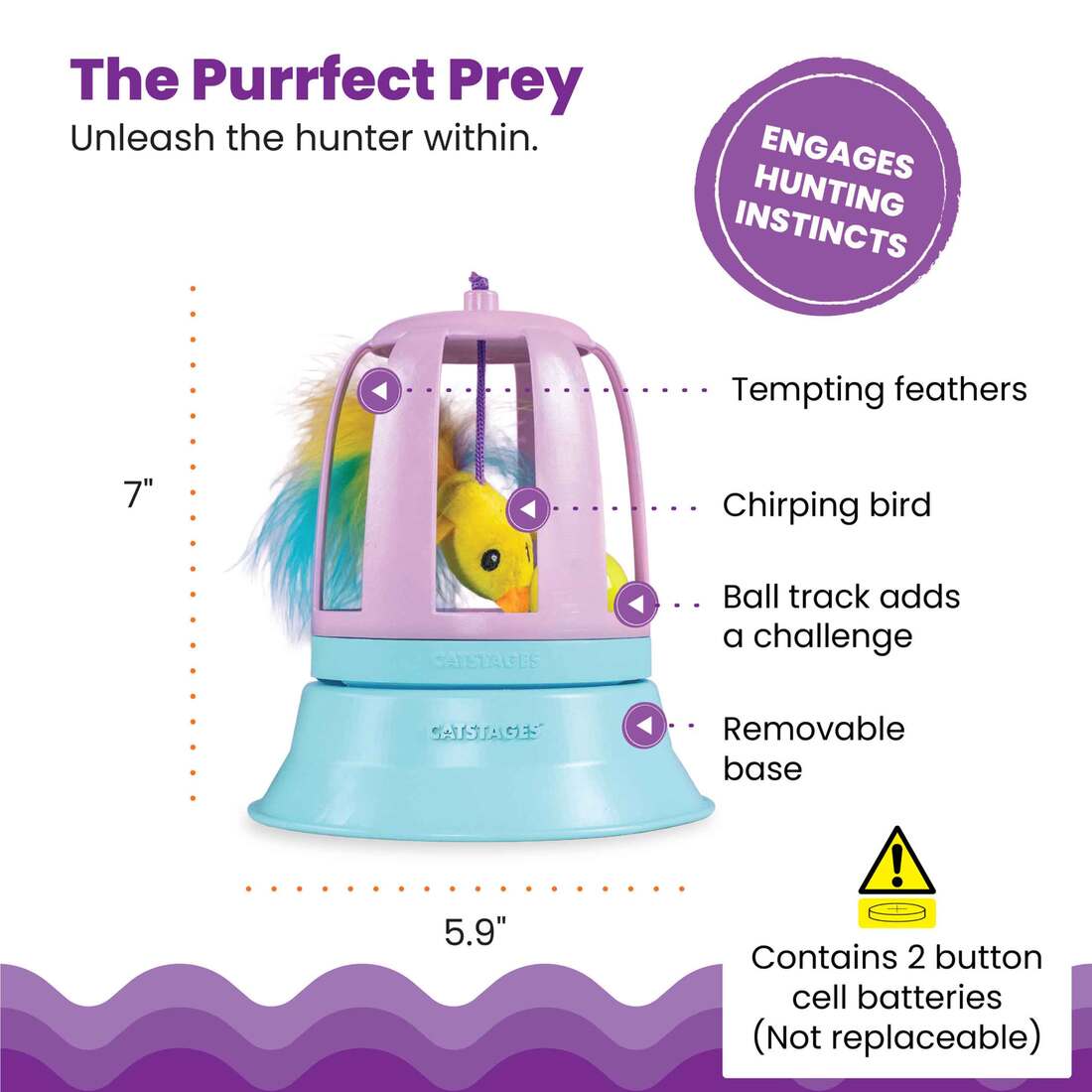 Catstages 2 In 1 Topper Chirping Bird Cat Toy, Purple