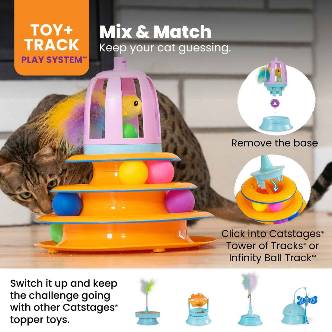 Catstages 2 In 1 Topper Chirping Bird Cat Toy, Purple