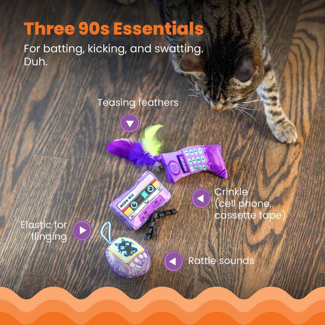 Catstages So Meowsome 90's Multicolor Cat Toy, 3 Count