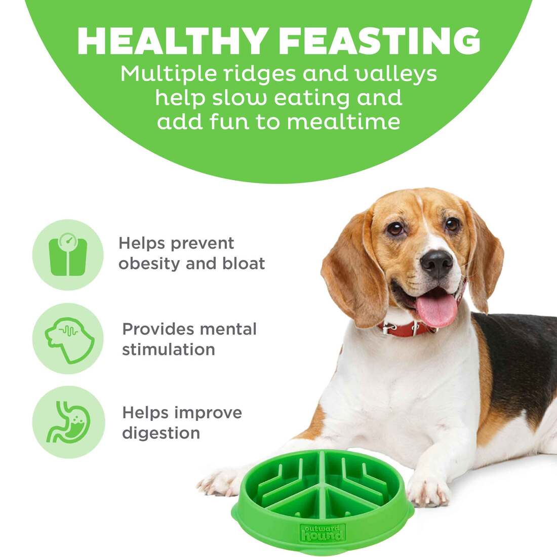 Outward Hound Slow Feeder Fun Bowl, Peace, Green, Medium Pet