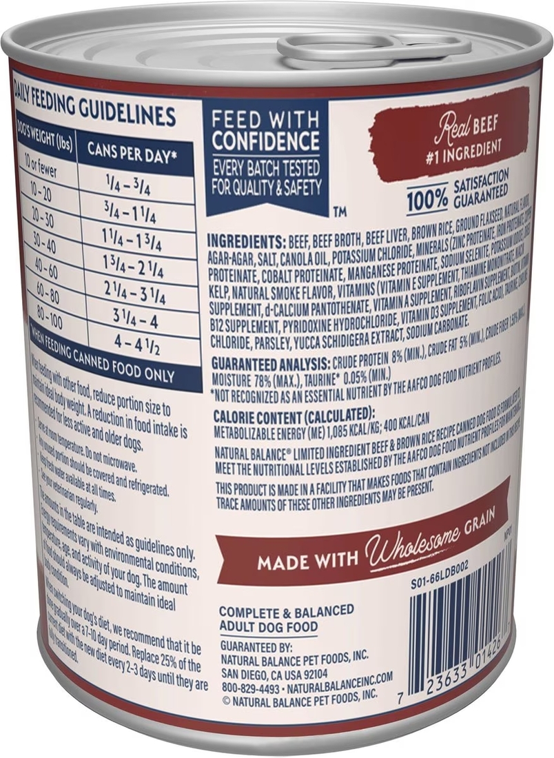 Natural Balance Limited Ingredient Wet Dog Food, Beef & Brown Rice Recipe, 13 Ounces