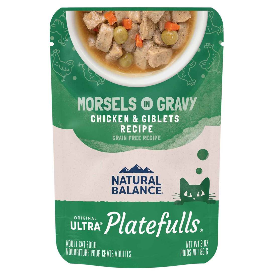 Natural Balance Original Ultra Platefulls Wet Cat Food, Chicken & Giblets Morsels in Gravy Recipe, 3