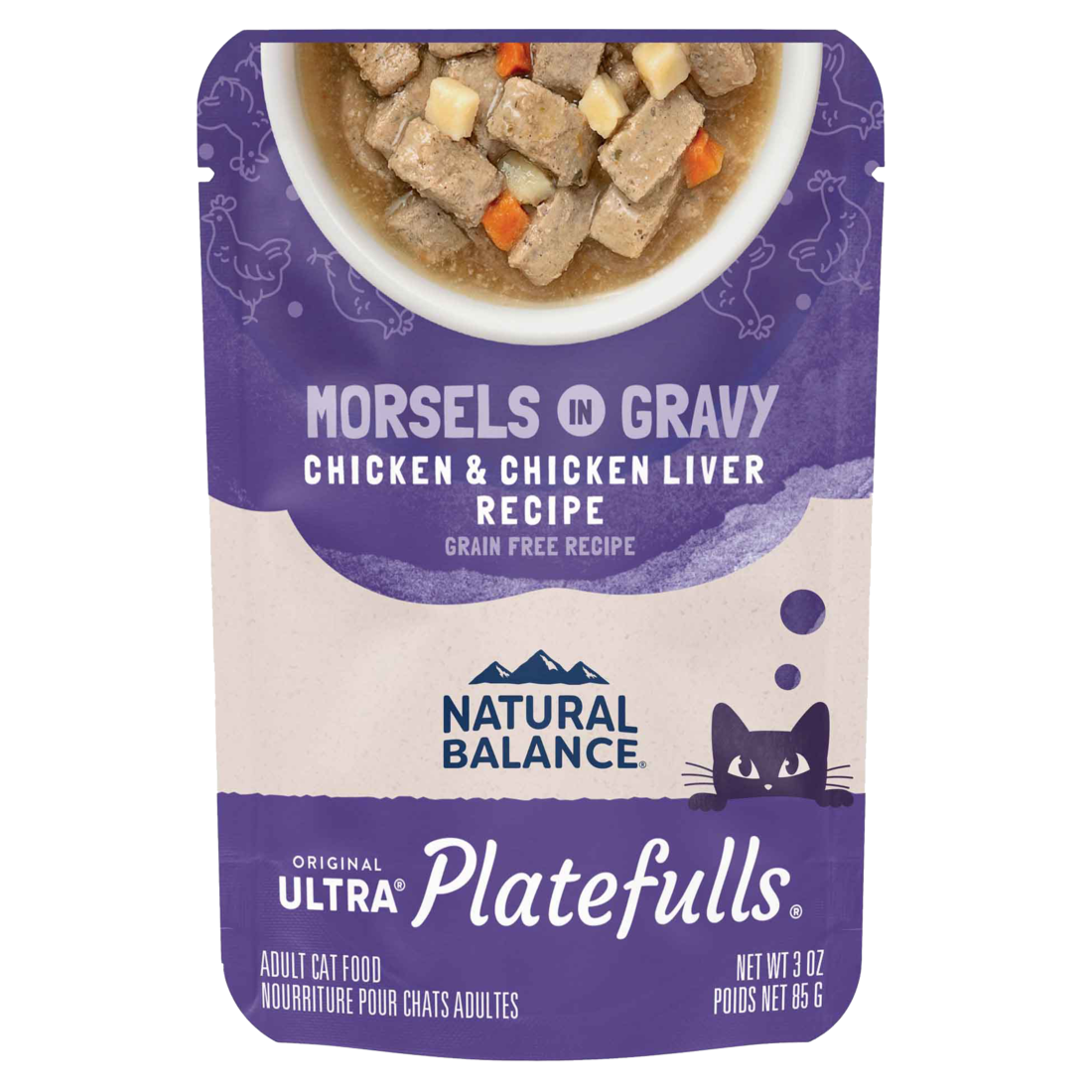Natural Balance Original Ultra Platefulls Wet Cat Food, Chicken & Chicken Liver Morsels in Gravy, 3 