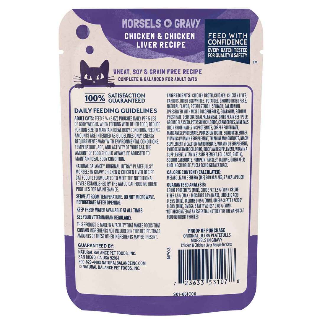 Natural Balance Original Ultra Platefulls Wet Cat Food, Chicken & Chicken Liver Morsels in Gravy, 3 