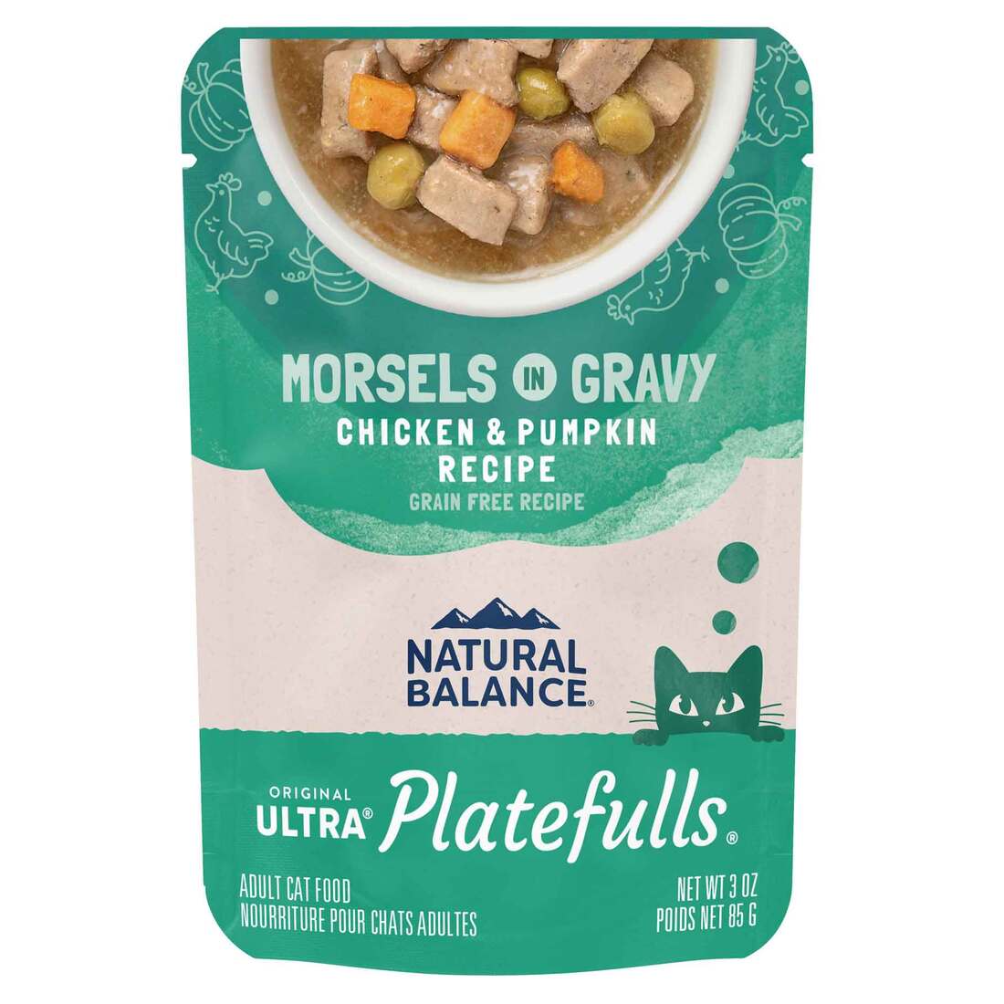Natural Balance Original Ultra Platefulls Wet Cat Food, Chicken & Pumpkin Morsels in Gravy Recipe, 3