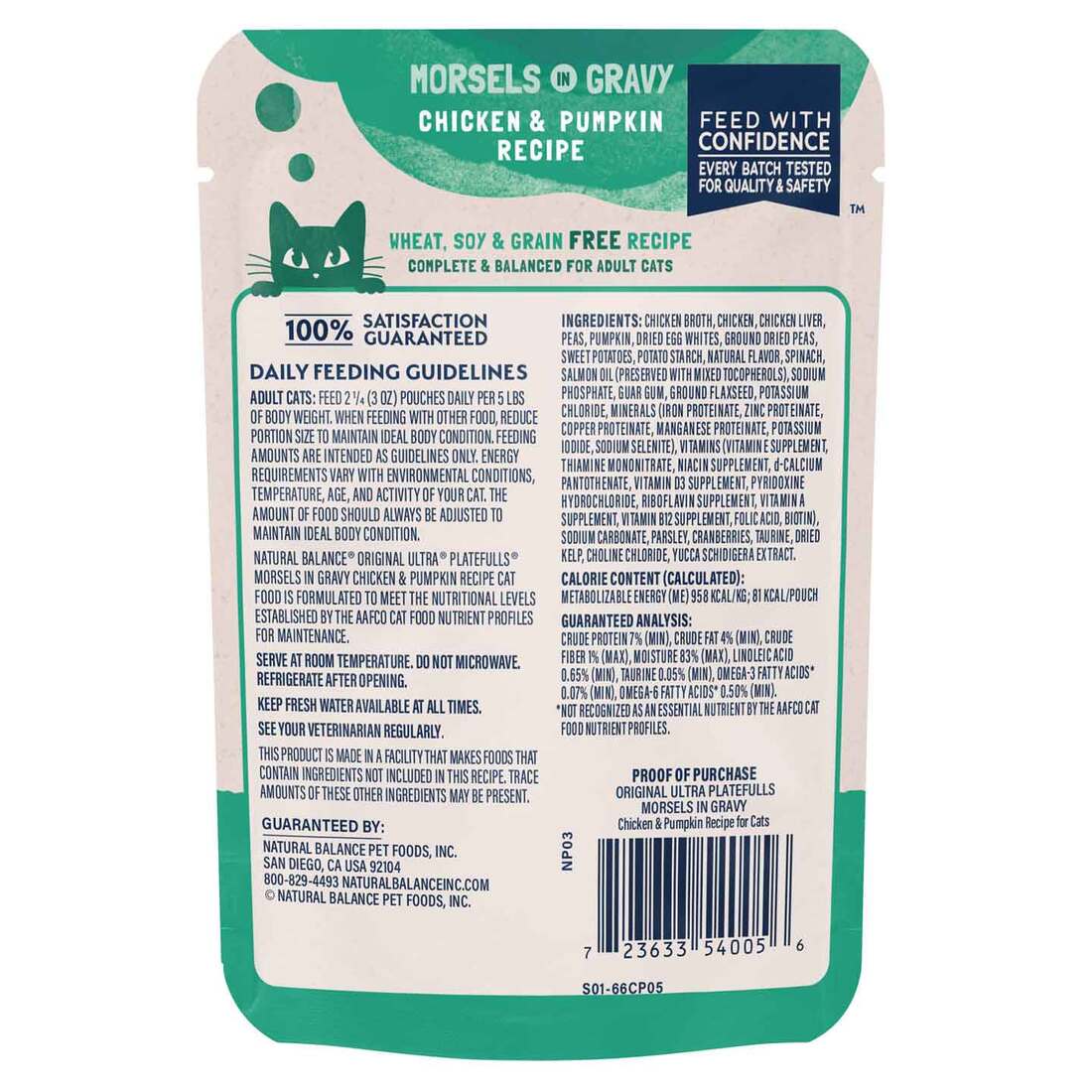 Natural Balance Original Ultra Platefulls Wet Cat Food, Chicken & Pumpkin Morsels in Gravy Recipe, 3
