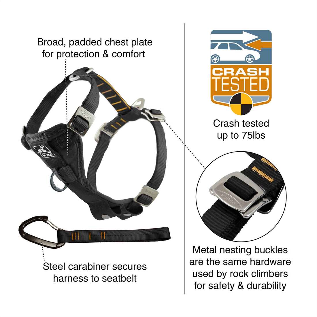 Kurgo Tru-Fit Dog Harness, Black, Medium