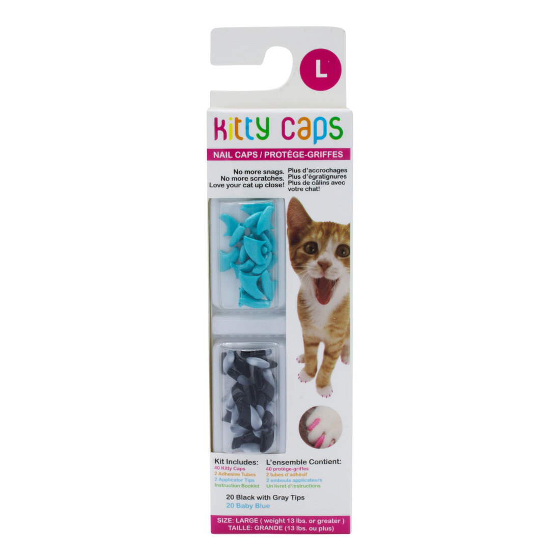 Kitty Caps Cat Nail Caps Black/Grey/Blue, Large
