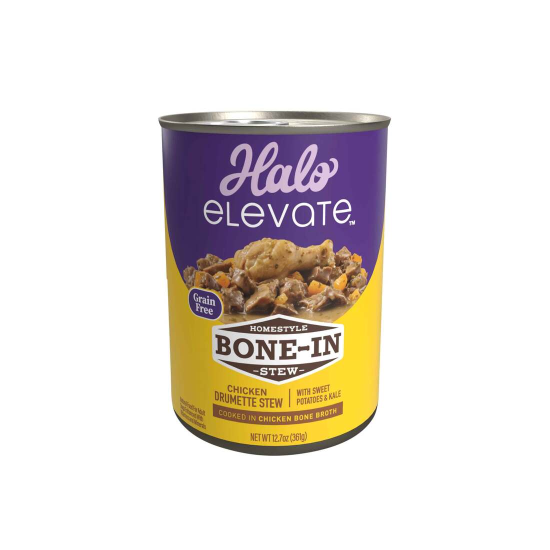 Halo Elevate Homestyle Bone-In Grain Free Chicken Stew with Sweet Potatoes & Kale Wet Dog Food, 12.7