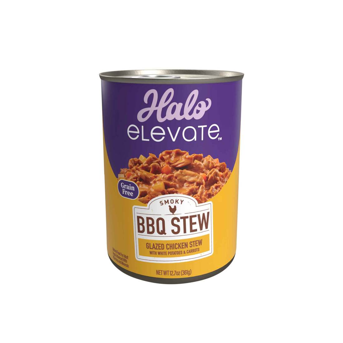 Halo Elevate Smoky BBQ Stew Grain Free Glazed Chicken Stew with White Potatoes & Carrots Wet Dog Foo