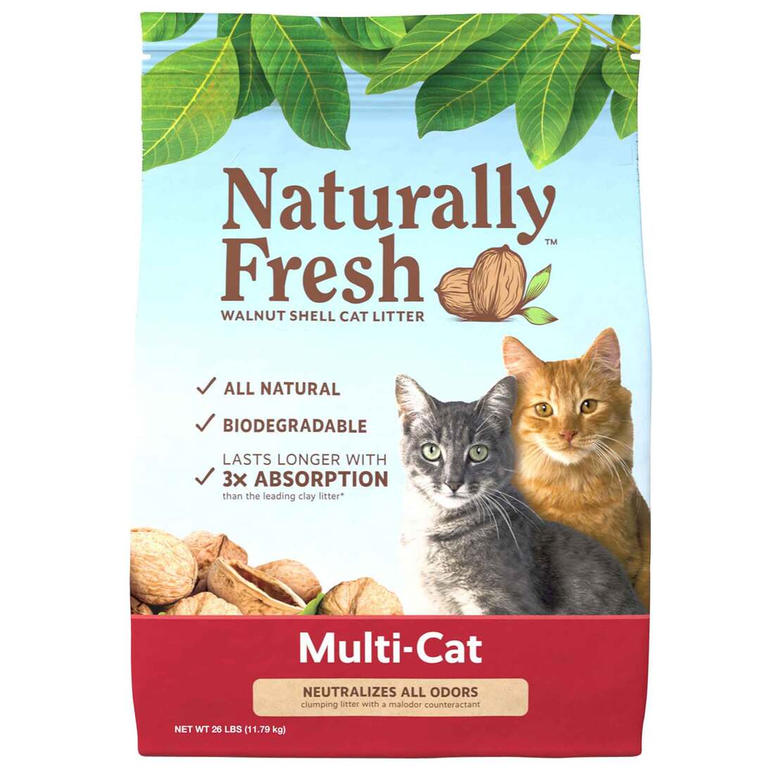 Naturally Fresh Clumping Walnut Shell Litter Multi-Cat, 26 Pounds