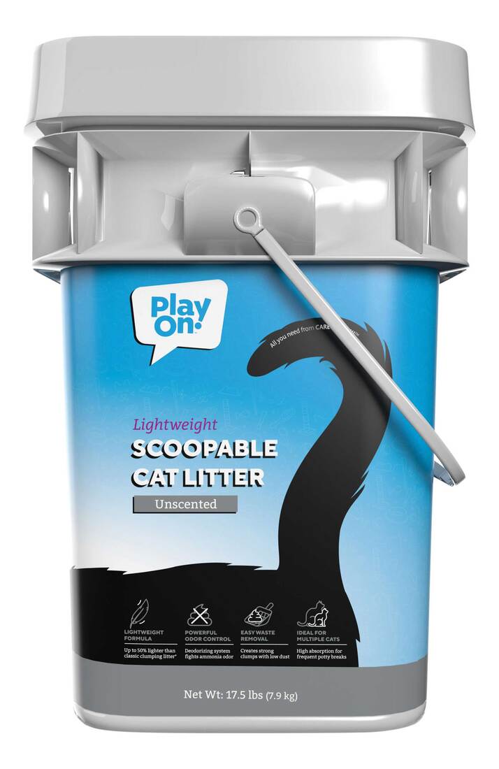 Play On Scoopable Lightweight Cat Litter, Unscented, Pail, 17.5 pounds