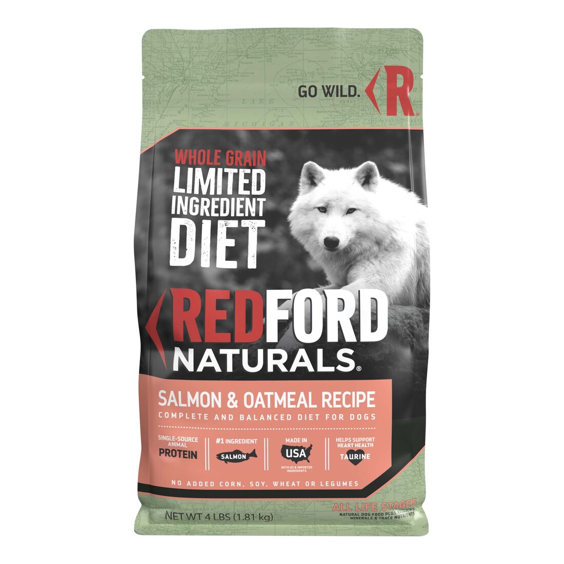 Redford Naturals Whole Grain Limited Ingredient Diet Salmon & Oatmeal Recipe Dog Food, 4 pounds