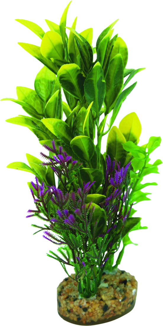 Fins First Plastic Plant Green, Yellow And Purple, 3 Piece