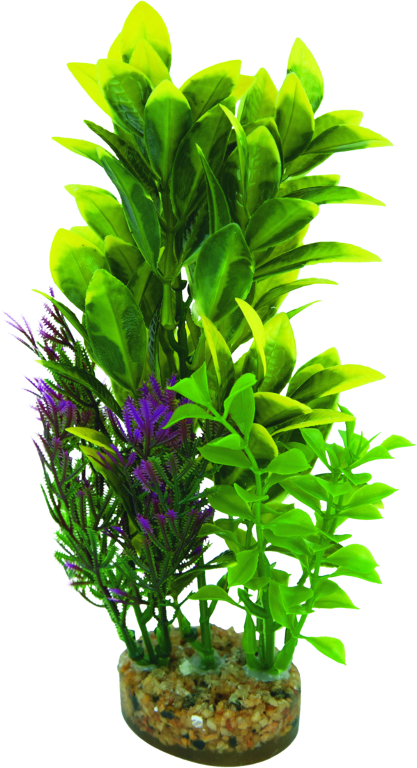 Fins First Plastic Plant Green, Yellow And Purple, 3 Piece
