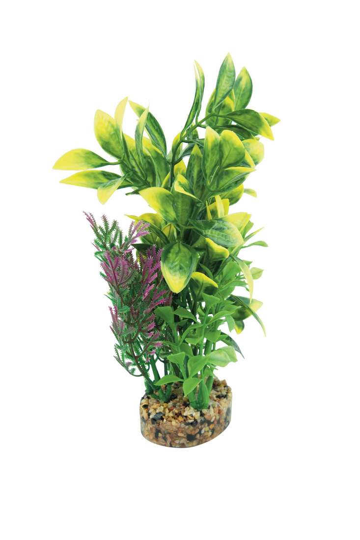 Fins First Plastic Plant Green, Yellow And Pink, 2 Piece