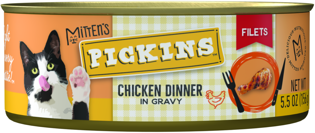 Mitten's Pickins Wet Cat Food, Adult Chicken Dinner Filets in Gravy, 5.5 Ounces