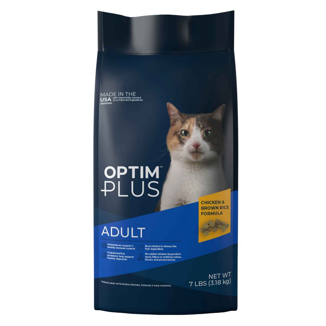 OptimPlus Adult Chicken & Brown Rice Formula Dry Cat Food, 7 Pounds