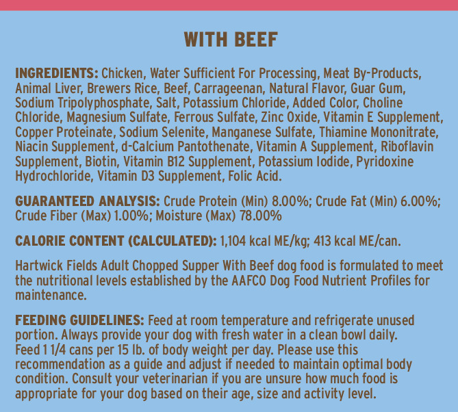 Hartwick Fields Adult Chopped Supper With Beef & With Chicken & Rice Wet Dog Food Variety Pack, 12 C