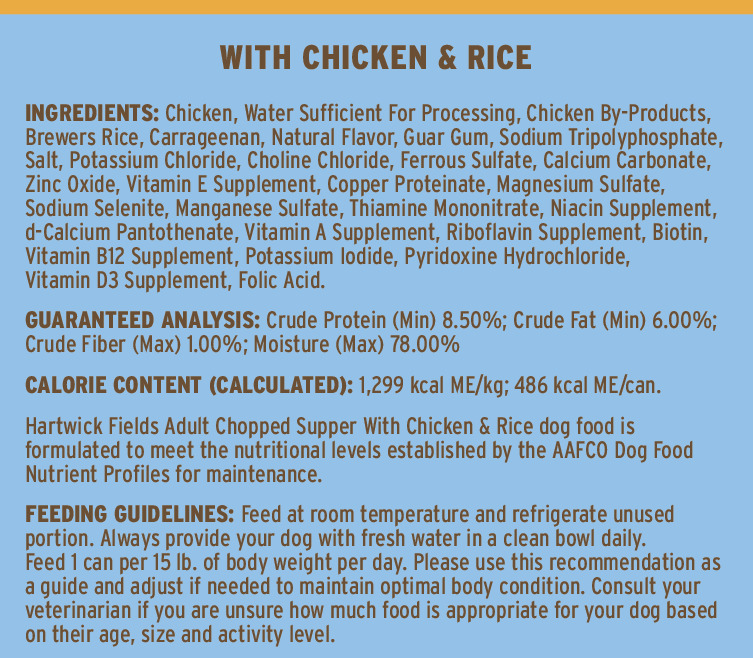 Hartwick Fields Adult Chopped Supper With Beef & With Chicken & Rice Wet Dog Food Variety Pack, 12 C