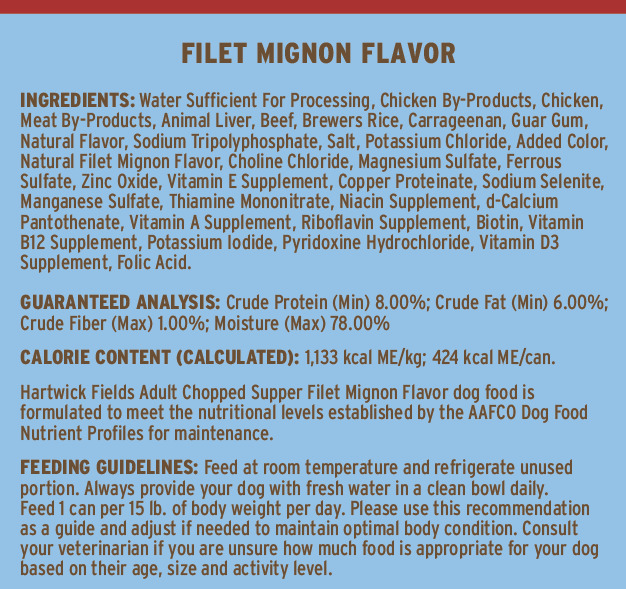 Hartwick Fields Adult Chopped Supper Filet Mignon Flavor Wet Dog Food, 13.2 Ounces