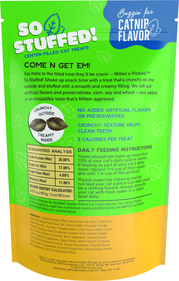 Mitten's Pickins Buzzin' for Catnip Flavor Center-Filled Cat Treats, 3 Ounces