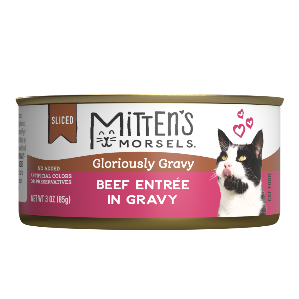 Mitten's Morsels Gloriously Gravy Wet Cat Food, Sliced Beef In Gravy Entrée, 3 Ounces