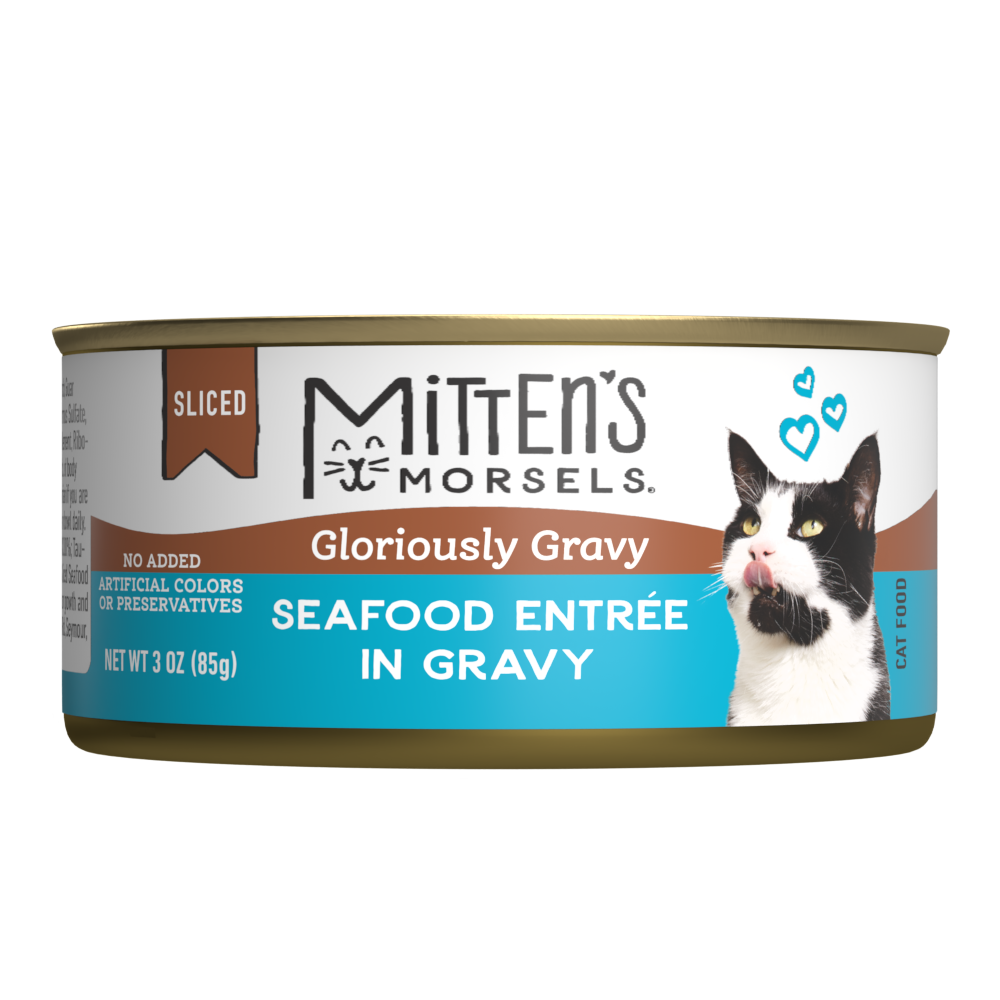 Mitten's Morsels Gloriously Gravy Wet Cat Food, Sliced Seafood In Gravy Entrée, 3 Ounces