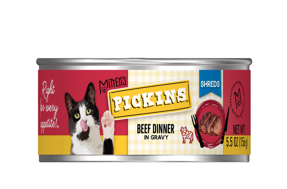 Mitten's Pickins Shreds In Gravy Beef Dinner Wet Cat Food, 5.5 Ounces