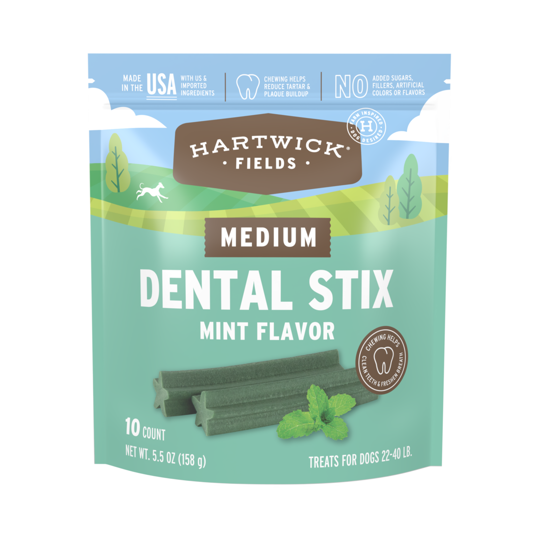 Hartwick Fields Dental Stix, Mint Flavor, Medium, 10 Count