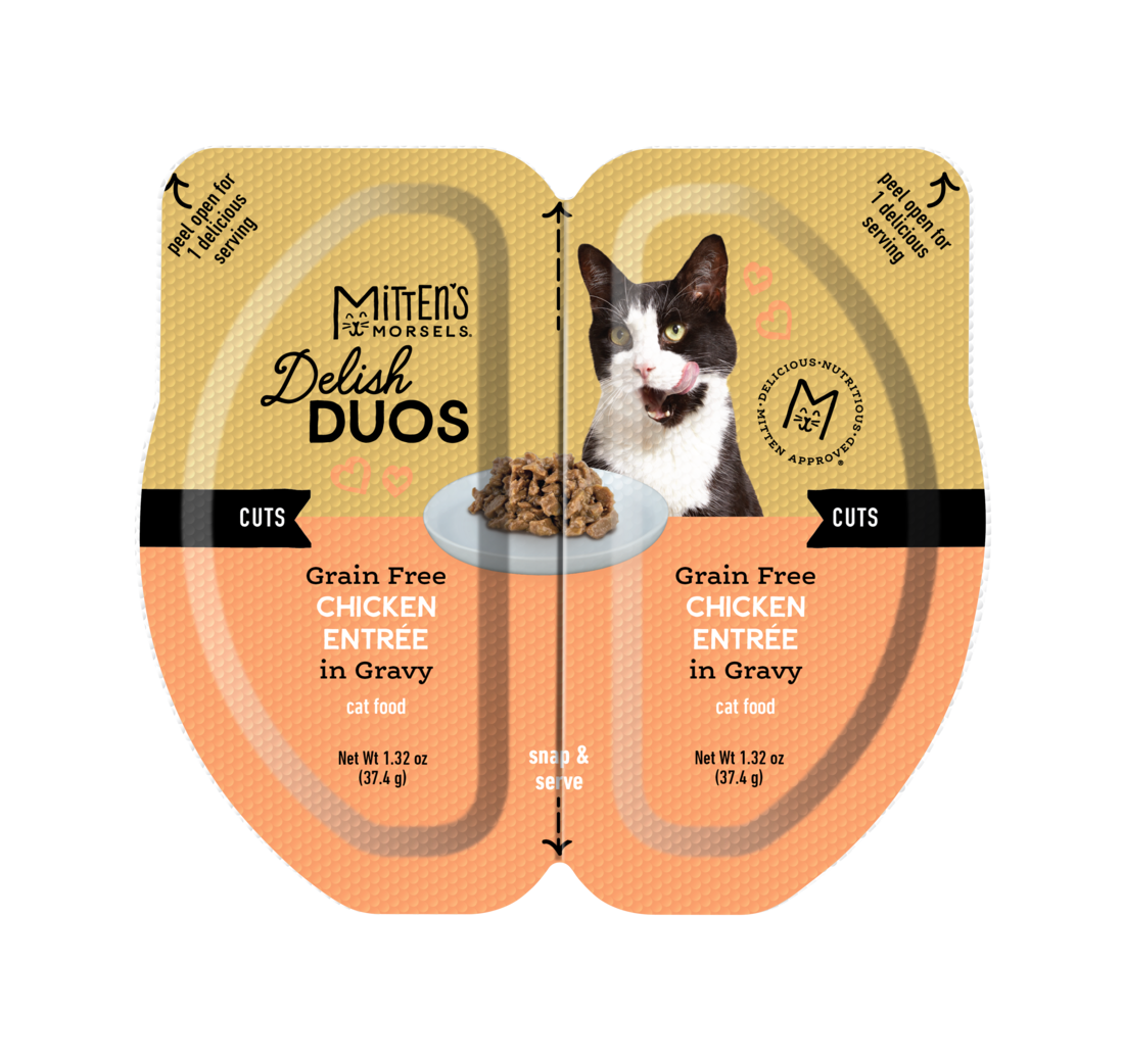 Mitten's Morsels Delish Duos Grain Free Cuts in Gravy Wet Cat Food, Chicken Entrée, 2.64 Ounces